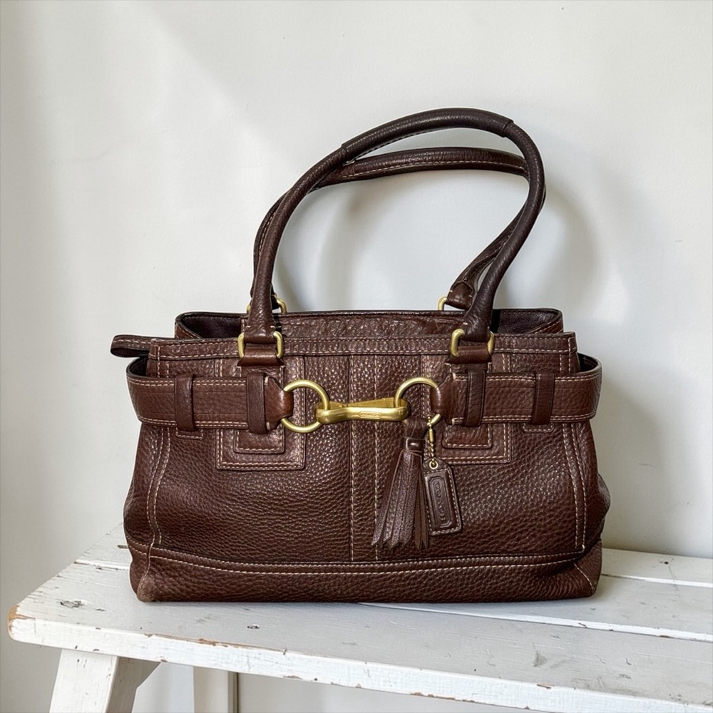 Vintage Coach Hampton Chocolate Brown Pebbled Leather Satchel Bag - Picture 3 of 14